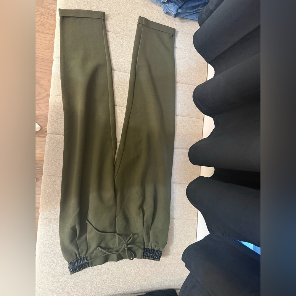 Design Lab Lord & Taylor Olive Green Drawstring Hem Trousers